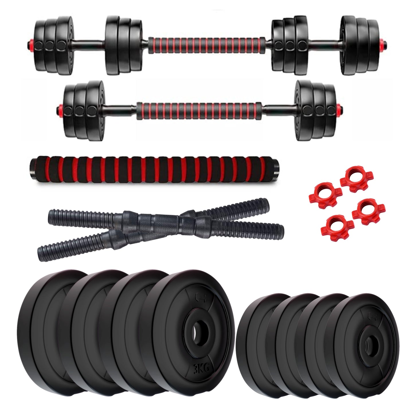 Kore PVC DM 4-40 Kg 3 IN 1 Convertible Dumbbells Set and Fitness Kit for Men and Women Whole Body Workout (PVC-DM-COMBO16-CON)