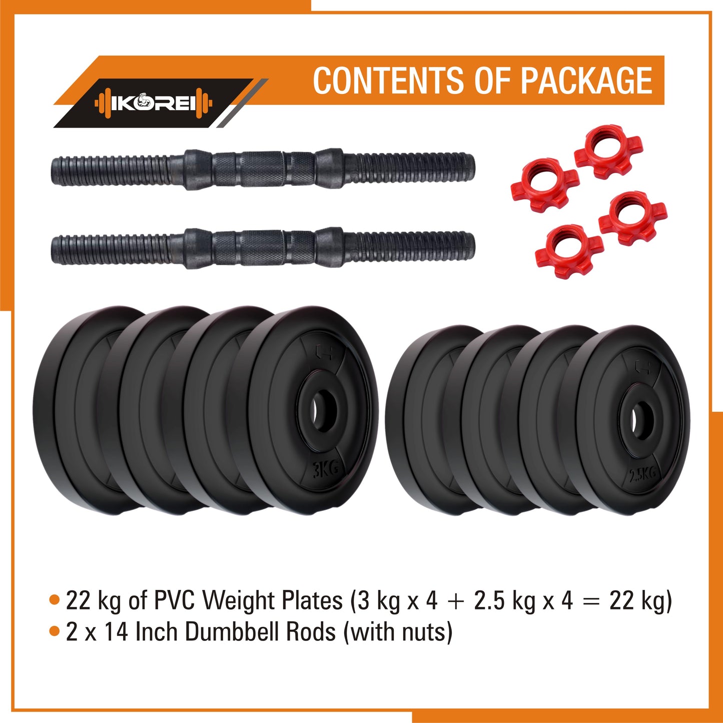 Kore PVC DM 4-40 Kg Dumbbells Set and Fitness Kit for Men and Women Whole Body Workout(PVC-DM-COMBO16)