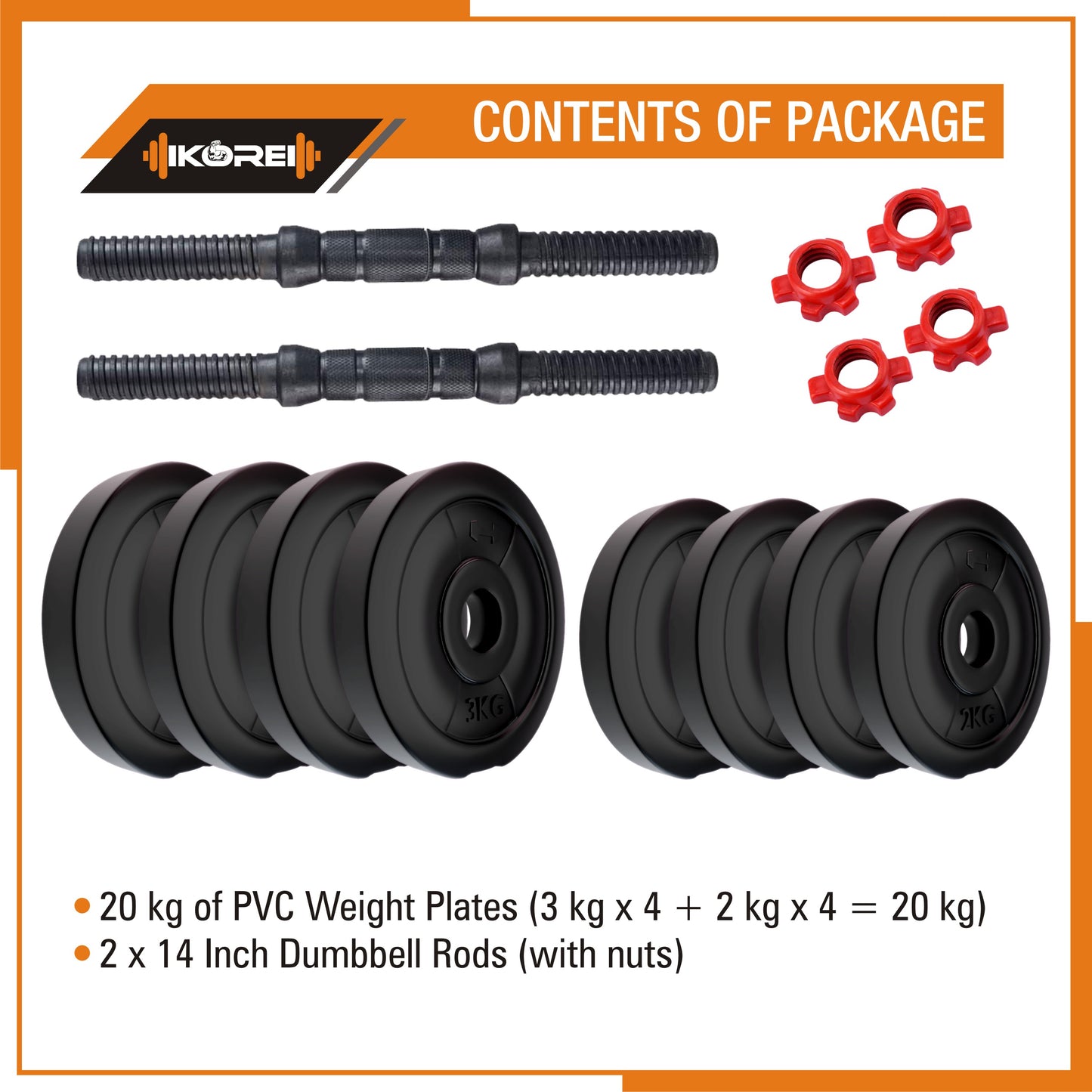 Kore PVC DM 4-40 Kg Dumbbells Set and Fitness Kit for Men and Women Whole Body Workout(PVC-DM-COMBO16)