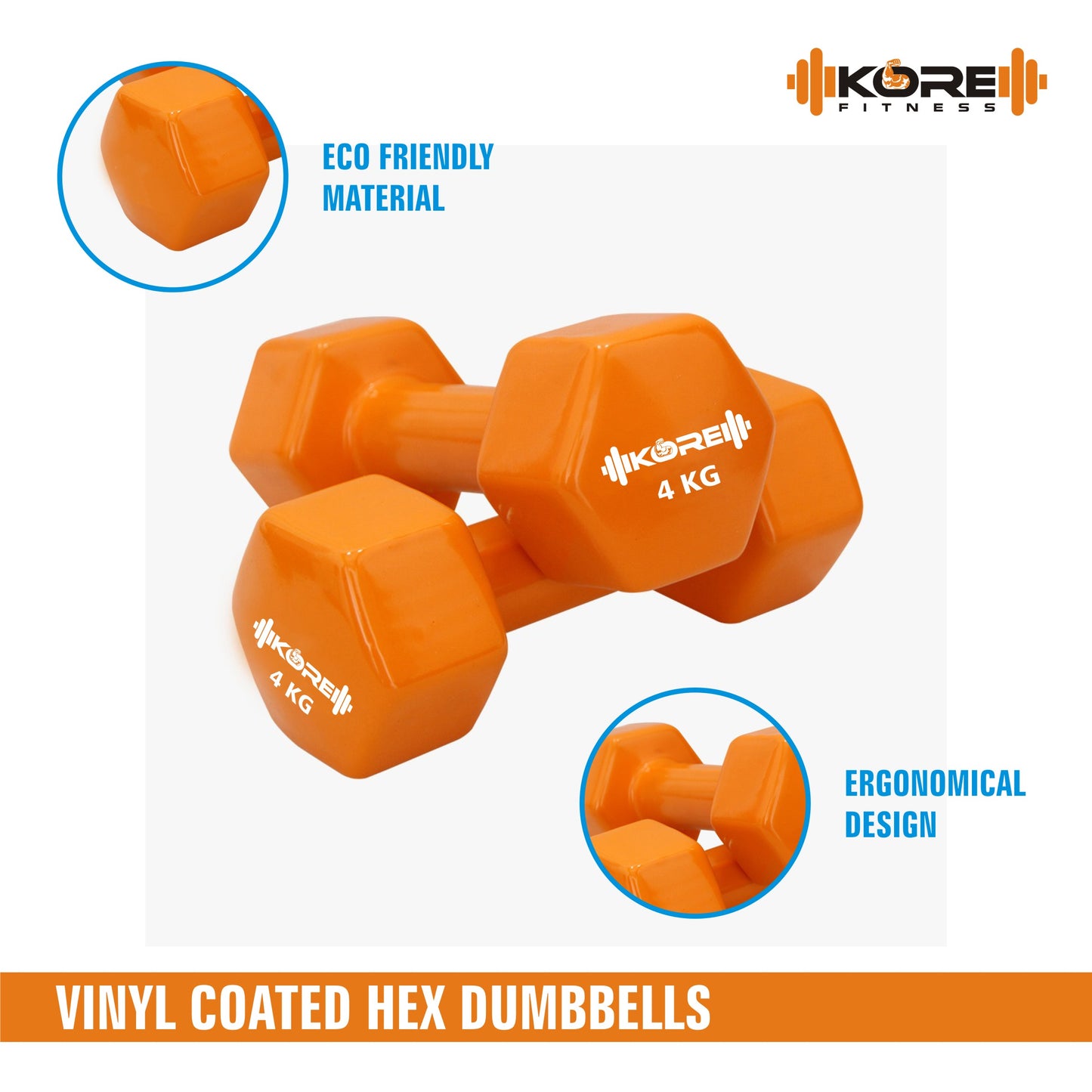 Kore Professional Vinyl 1-10 Kg (Set of Two) Dumbbells Home Gym Exercise Equipment for Men & Women (DM-VINYL-COMBO16)