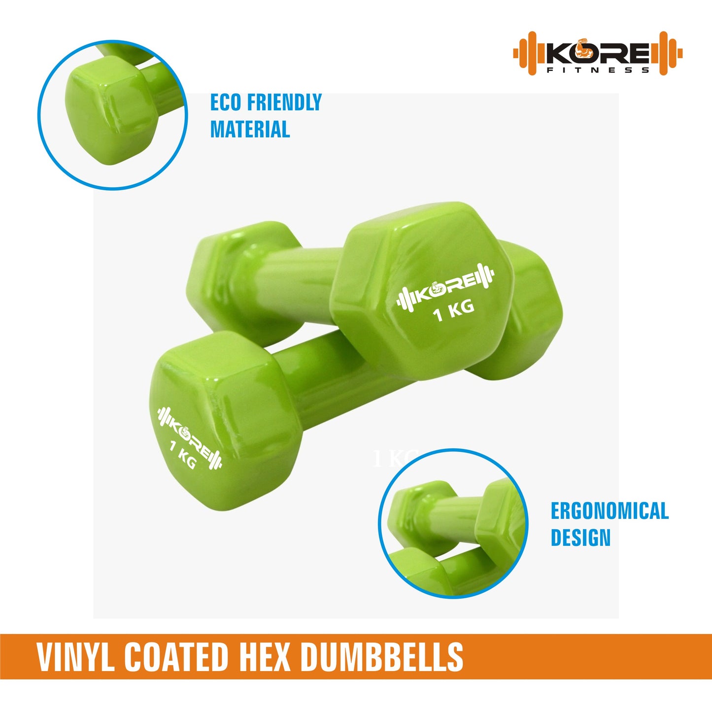 Kore Professional Vinyl 1-10 Kg (Set of Two) Dumbbells Home Gym Exercise Equipment for Men & Women (DM-VINYL-COMBO16)