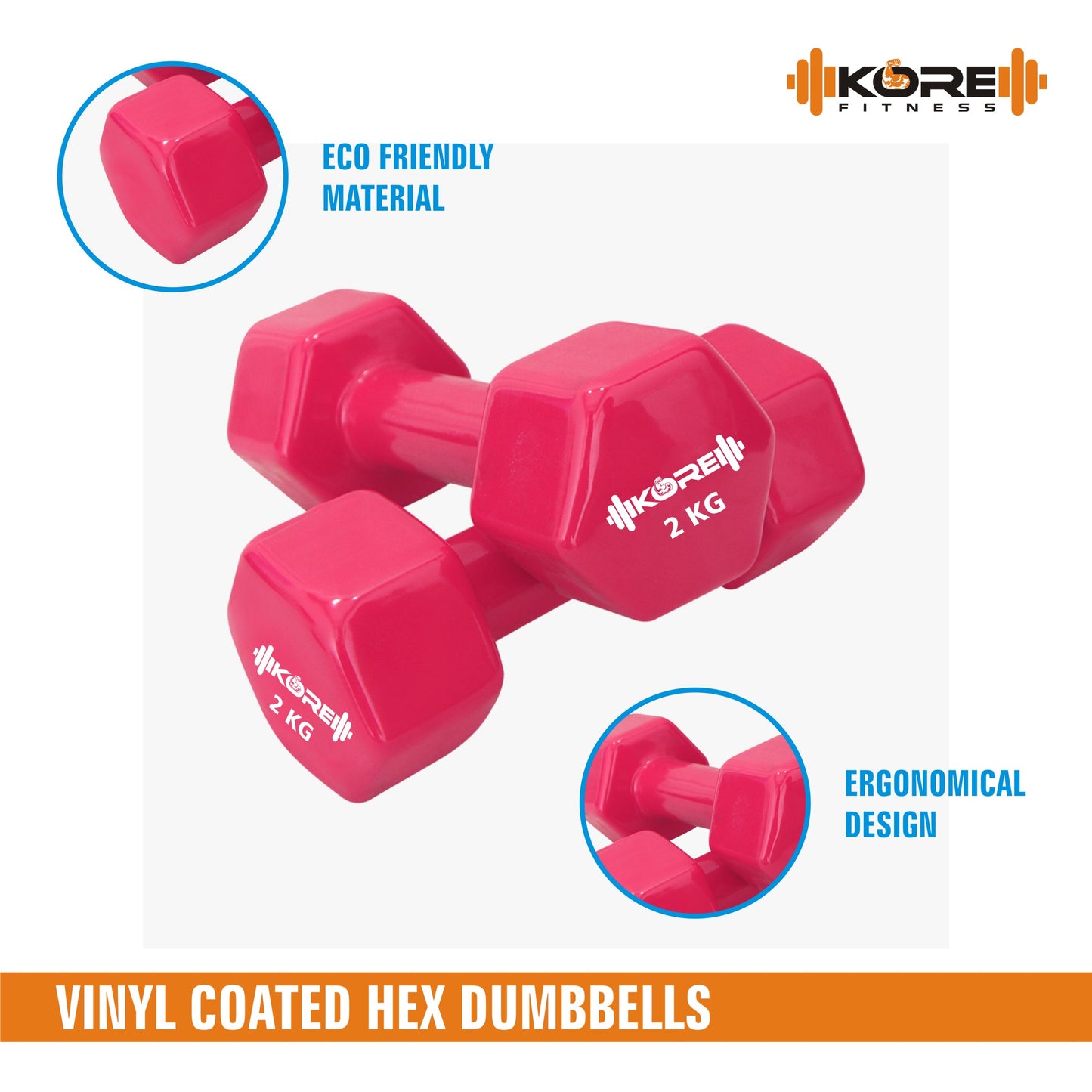 Kore Professional Vinyl 1-10 Kg (Set of Two) Dumbbells Home Gym Exercise Equipment for Men & Women (DM-VINYL-COMBO16)