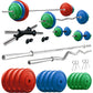 Kore Premium 10-50 kg Coloured Solid Rubber Fitness Kit with One 3 Ft Curl + One 5 Ft Plain and One Pair Dumbbell Rods (CP-COMBO2-WB-WA)