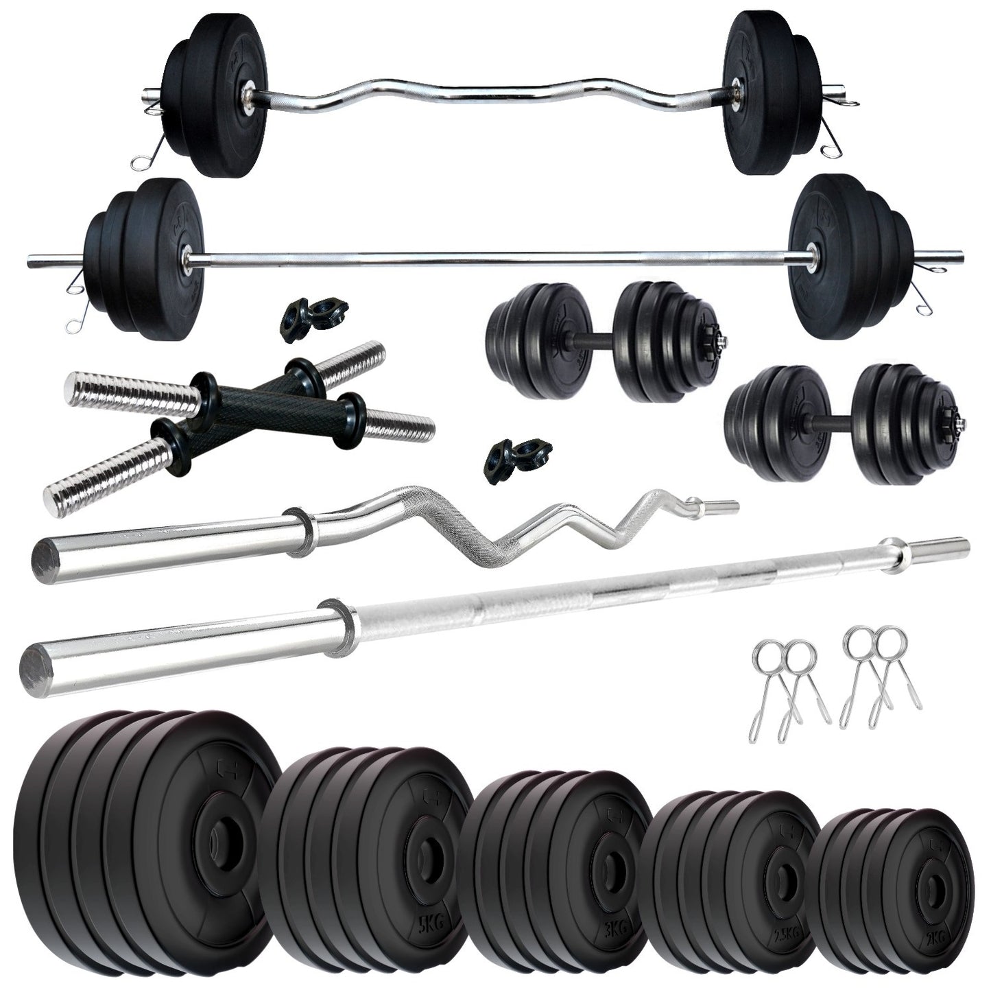 Kore PVC 10-100 kg Home Gym Set with One 3 Ft Curl + 4 Ft Plain Rod and One Pair Dumbbell Rods (PVC-COMBO42-WB-WA)