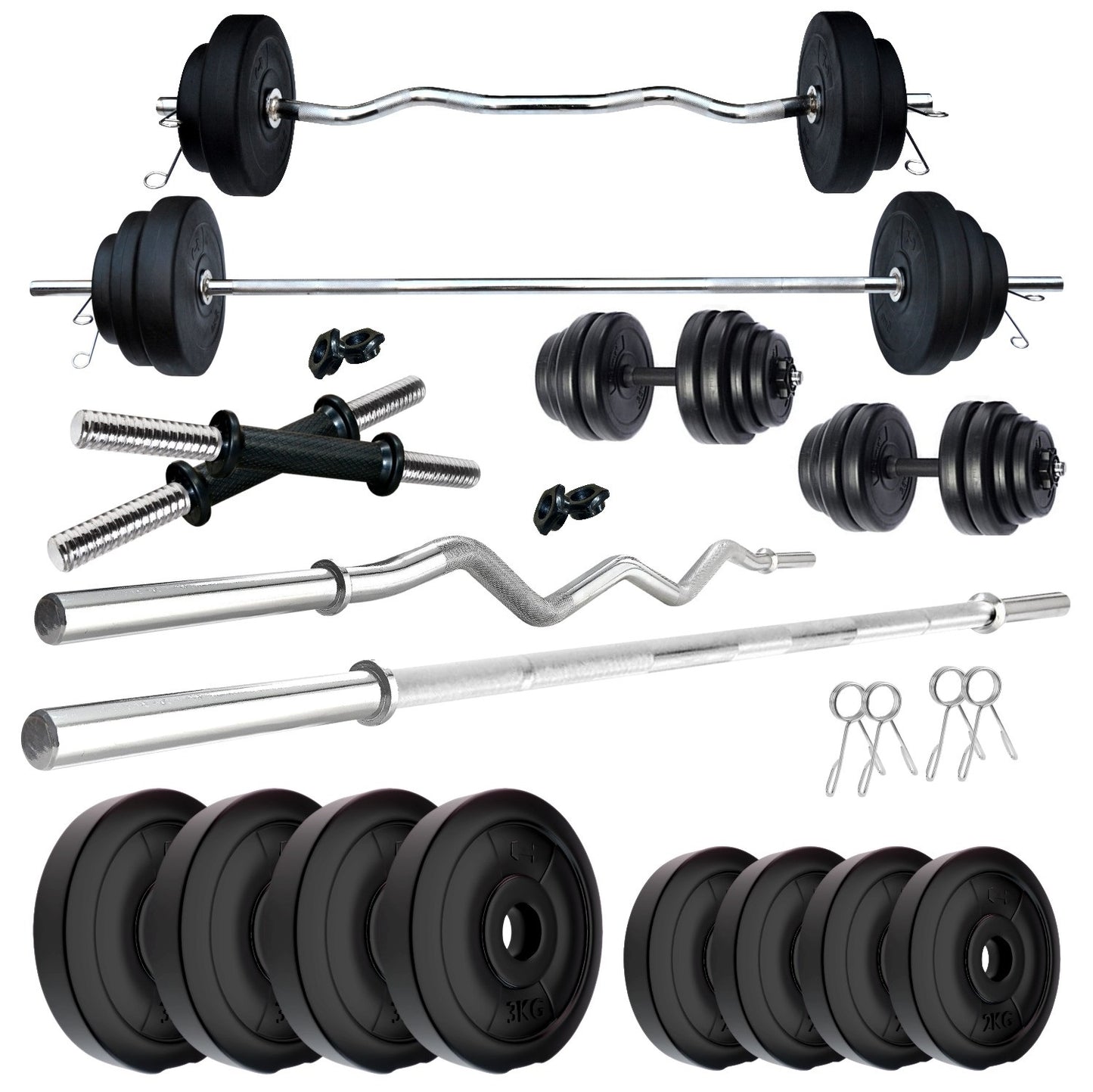 Kore PVC 10-100 kg Home Gym Set with One 3 Ft Curl + 4 Ft Plain Rod and One Pair Dumbbell Rods (PVC-COMBO42-WB-WA)