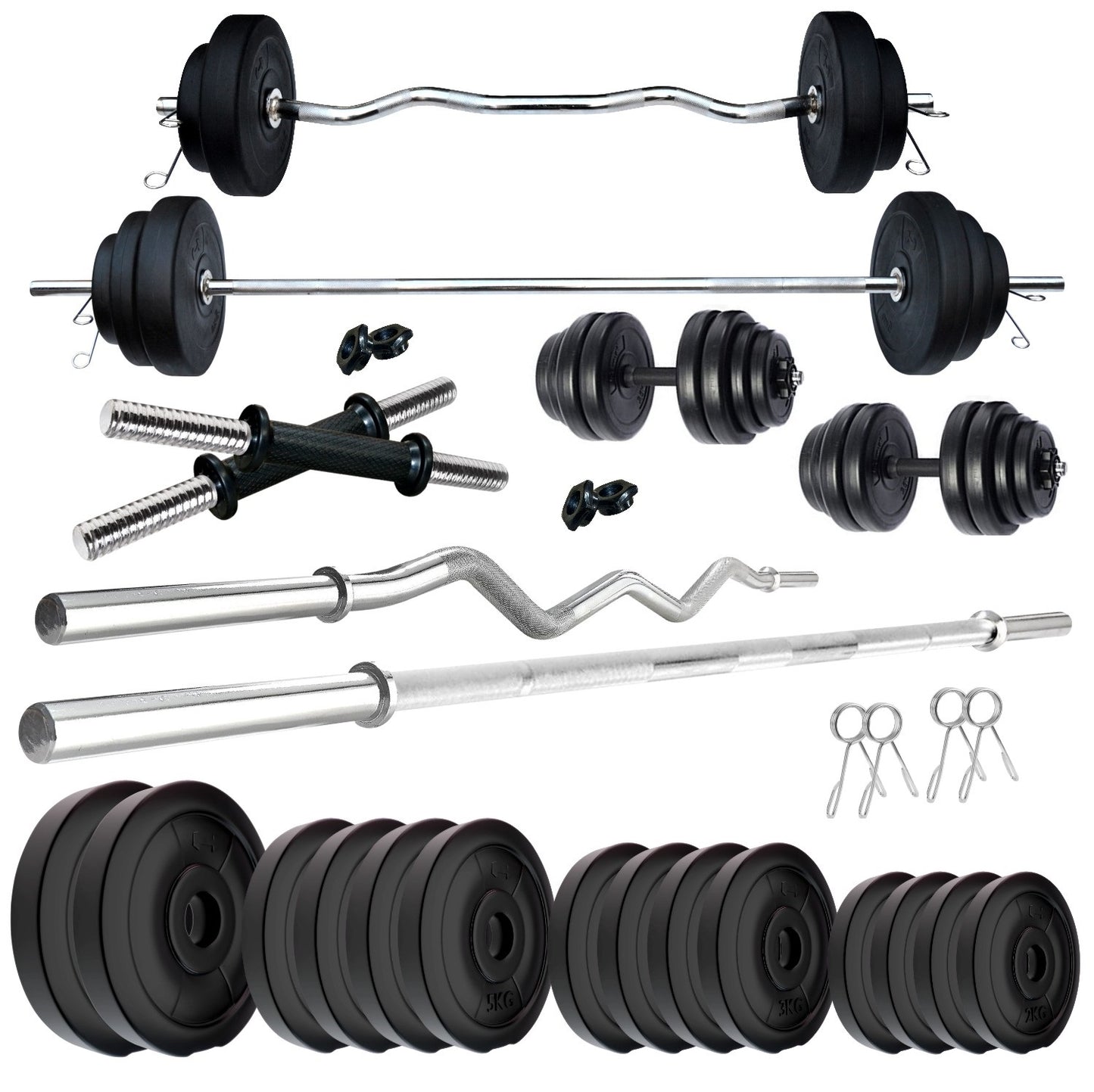 Kore PVC 10-100 kg Home Gym Set with One 3 Ft Curl + 4 Ft Plain Rod and One Pair Dumbbell Rods (PVC-COMBO42-WB-WA)