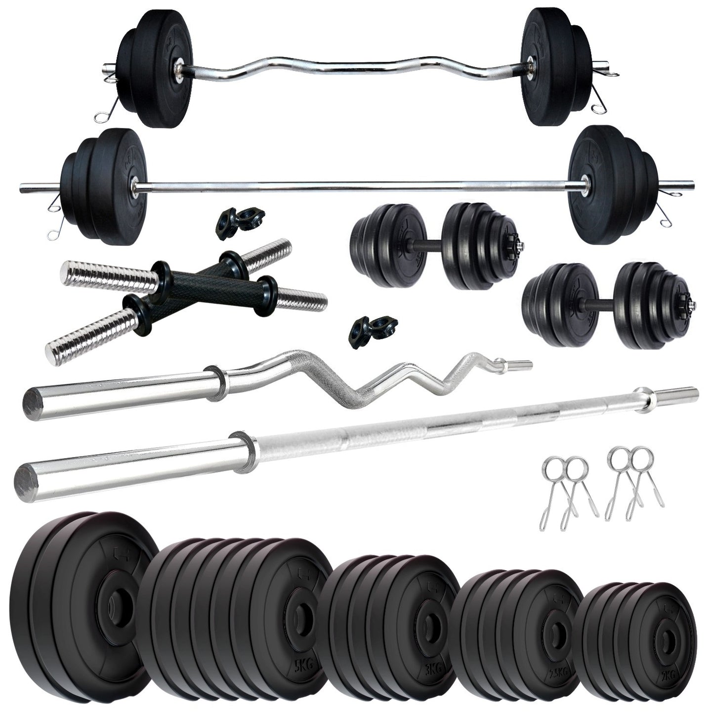 Kore PVC 10-100 kg Home Gym Set with One 3 Ft Curl + 4 Ft Plain Rod and One Pair Dumbbell Rods (PVC-COMBO42-WB-WA)