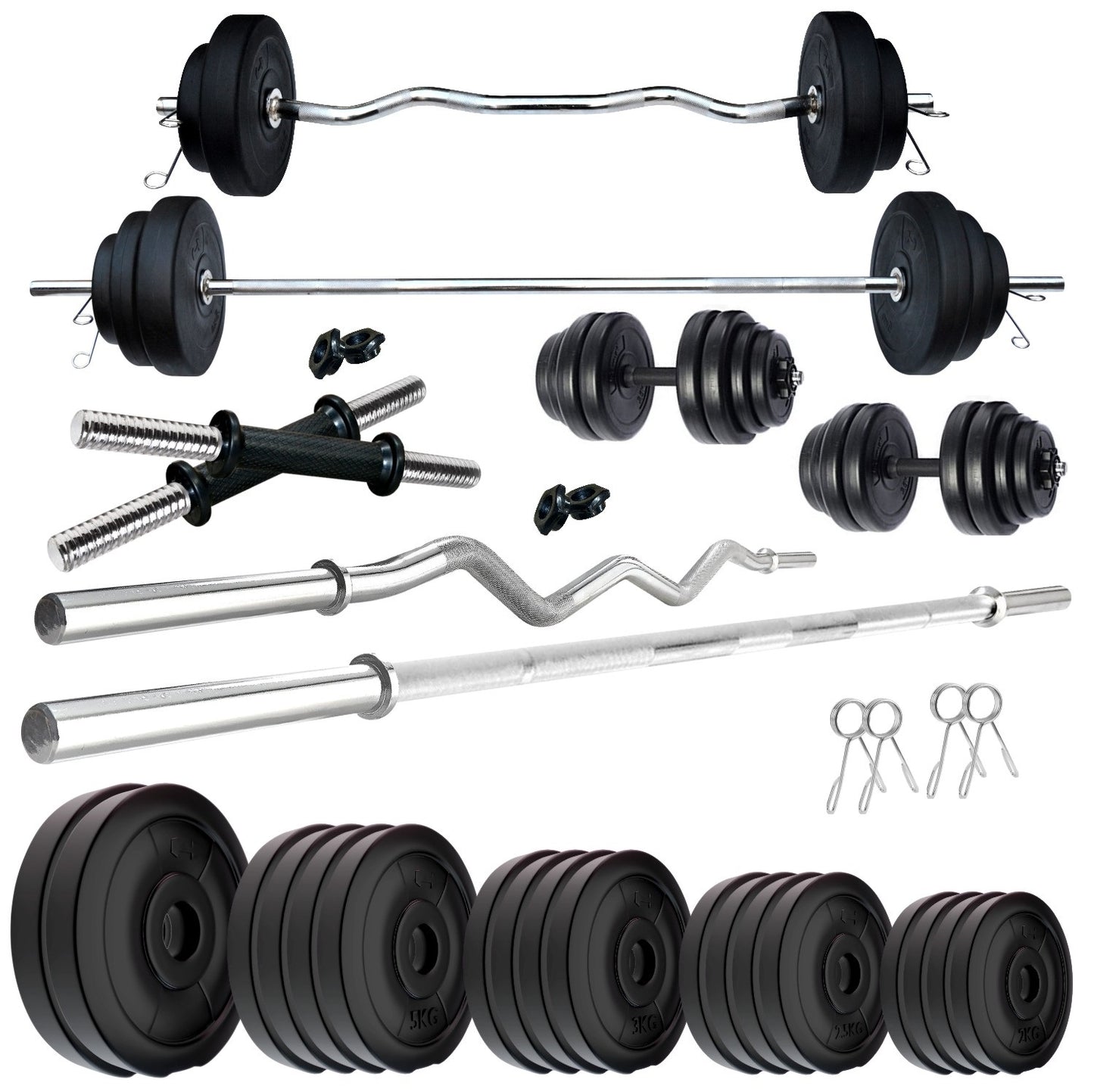 Kore PVC 10-100 kg Home Gym Set with One 3 Ft Curl + 4 Ft Plain Rod and One Pair Dumbbell Rods (PVC-COMBO42-WB-WA)