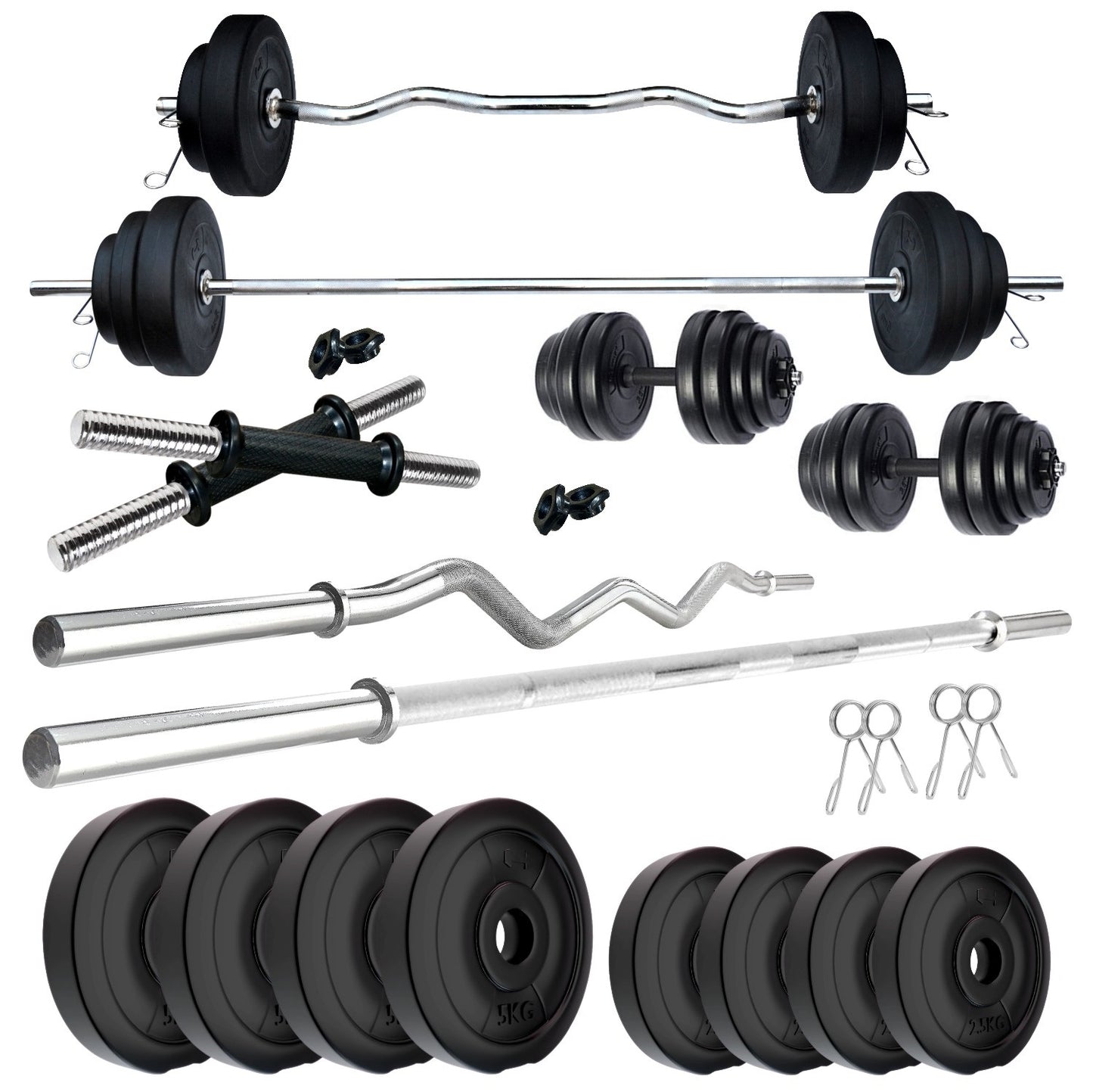Kore PVC 10-100 kg Home Gym Set with One 3 Ft Curl + 4 Ft Plain Rod and One Pair Dumbbell Rods (PVC-COMBO42-WB-WA)