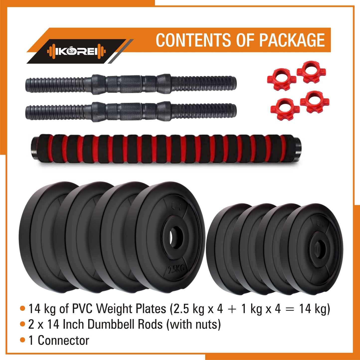 Kore PVC DM 4-40 Kg 3 IN 1 Convertible Dumbbells Set and Fitness Kit for Men and Women Whole Body Workout (PVC-DM-COMBO16-CON)