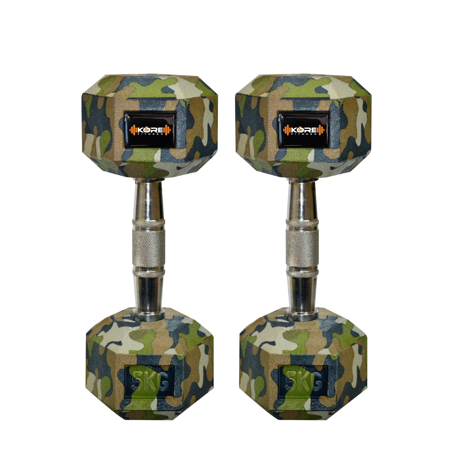 Kore Rubber Coated Professional 2.5-10 Kg (Set of Two) Hexa Fixed Dumbbells Home Gym Exercise Equipment for Men & Women, Camouflage (DM-HEXA-COMBO16-CAMO)
