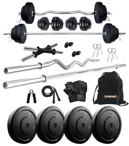 Kore 10-100 kg Home Gym Set with One 3 Ft Curl + 4 Ft Plain Rod and One Pair Dumbbell Rods with Gym Accessories (COMBO42)