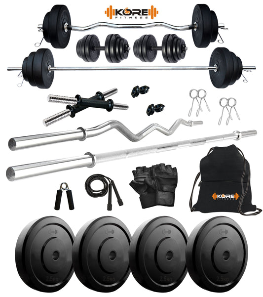 Kore 10-100 kg Home Gym Set with One 3 Ft Curl + 5 Ft Plain Rod and One Pair Dumbbell Rods with Gym Accessories (COMBO2)