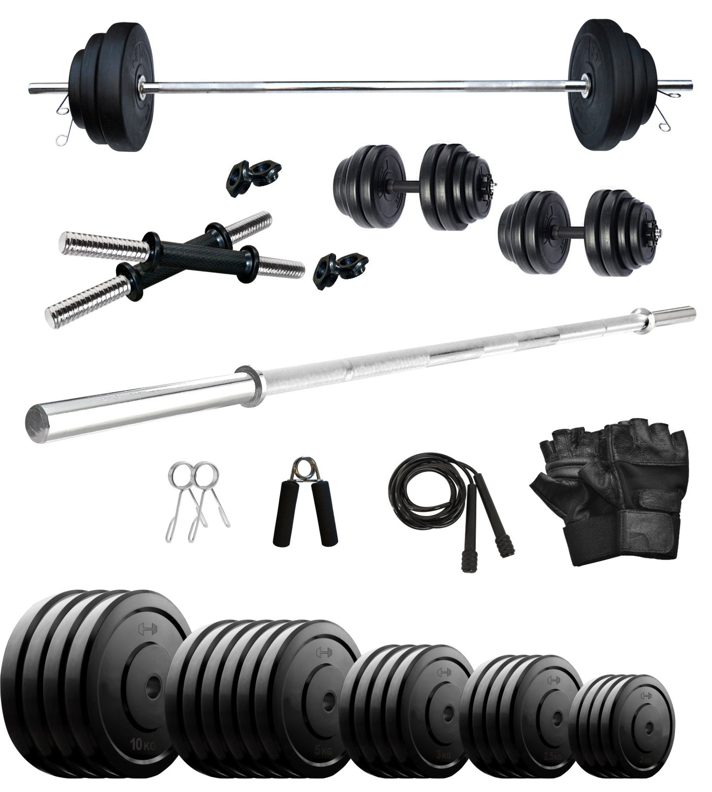 Kore 10-100 kg Home Gym Set with One 4 Ft Plain and One Pair Dumbbell Rods (COMBO9-WB-WA)