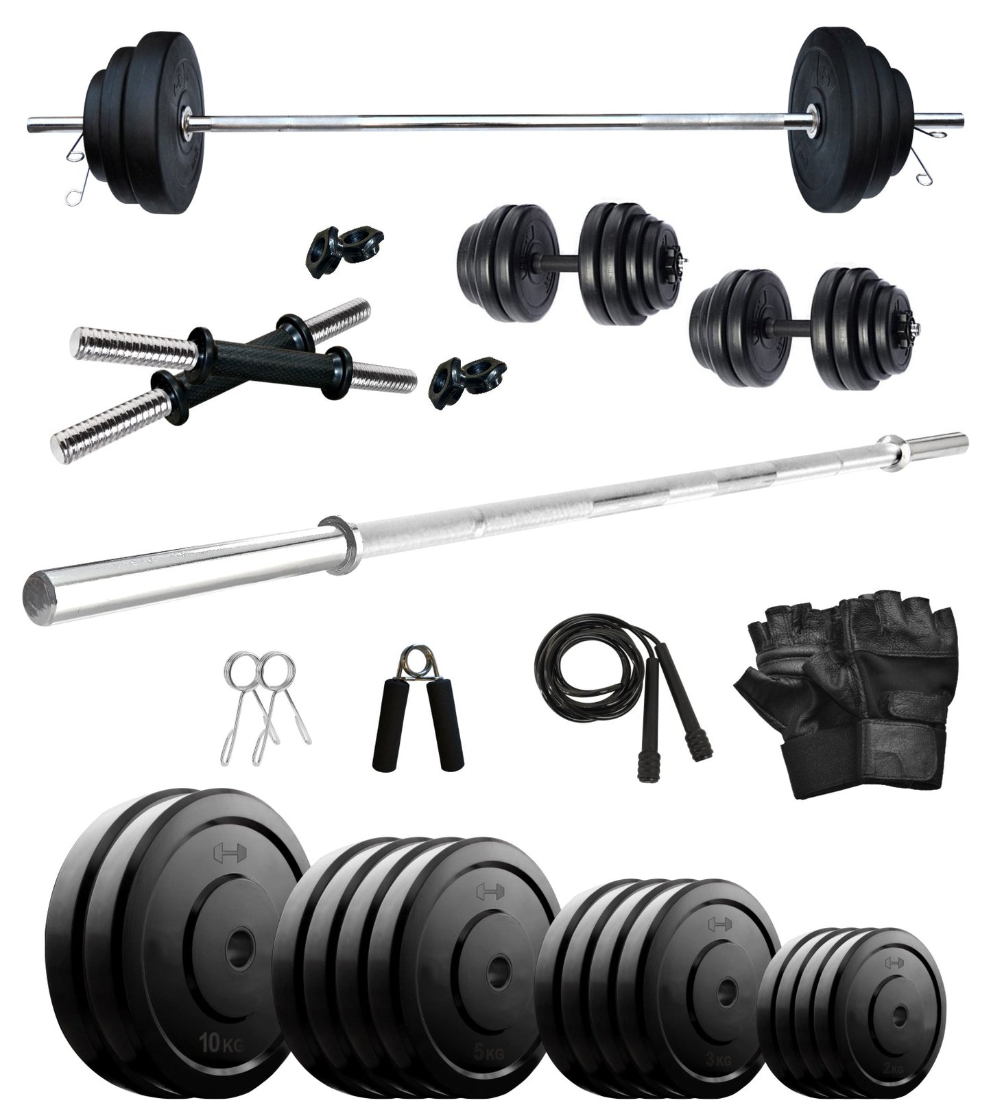 Kore 10-100 kg Home Gym Set with One 4 Ft Plain and One Pair Dumbbell Rods (COMBO9-WB-WA)