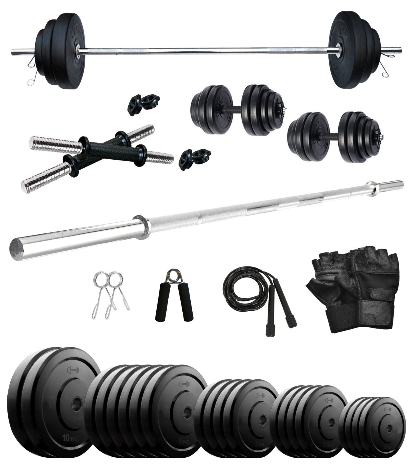 Kore 10-100 kg Home Gym Set with One 4 Ft Plain and One Pair Dumbbell Rods (COMBO9-WB-WA)