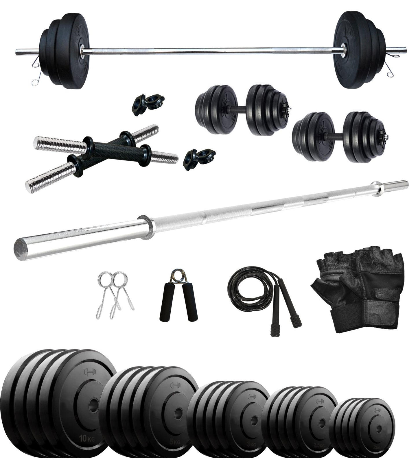 Kore 10-100 kg Home Gym Set with One 4 Ft Plain and One Pair Dumbbell Rods (COMBO9-WB-WA)