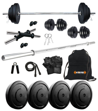Kore 10-100 kg Home Gym Set with One 4 Ft Plain and One Pair Dumbbell Rods with Gym Accessories (COMBO9)