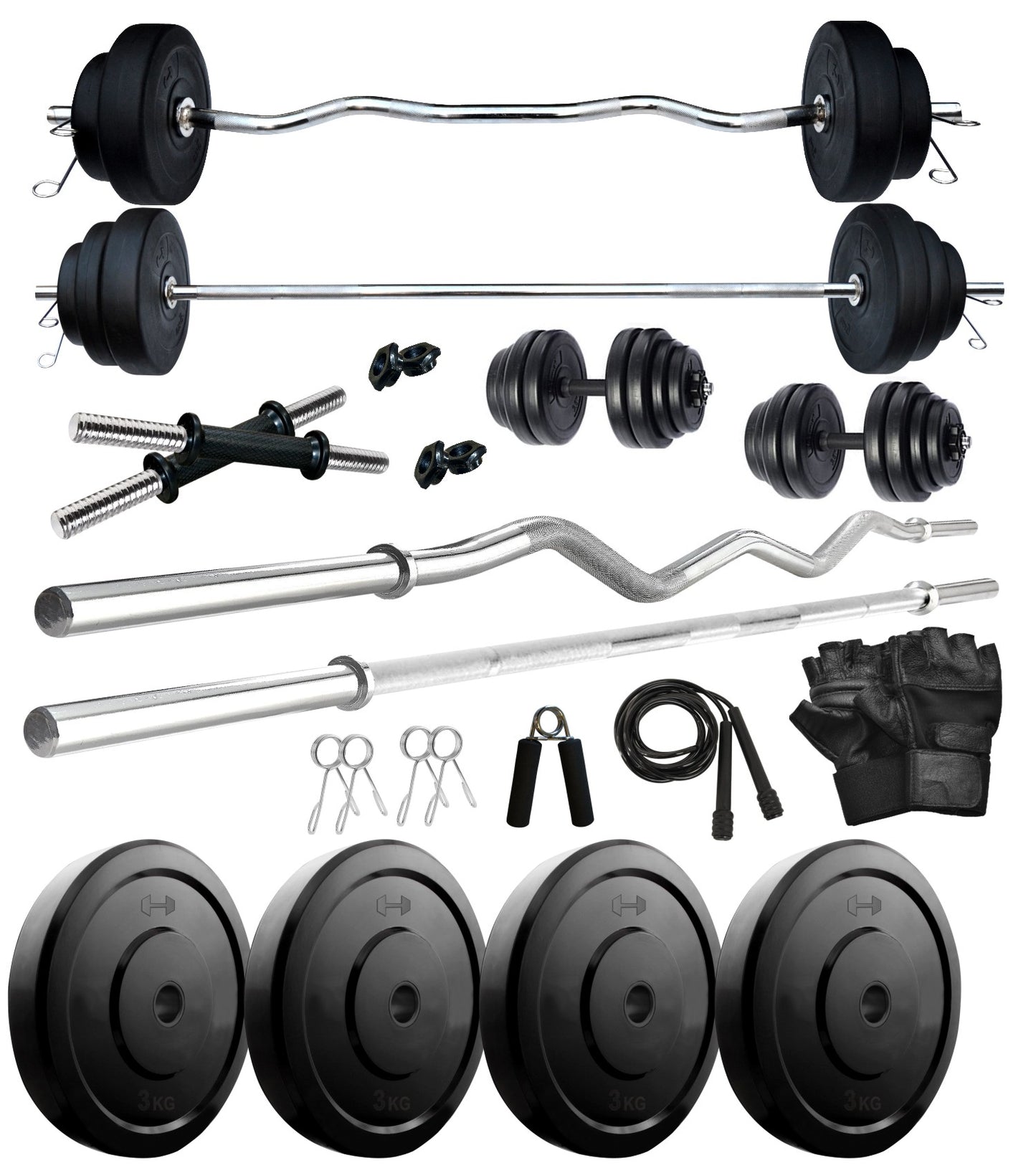 Kore 10-50 kg Home Gym Set with One 3 Ft Curl + 3 Ft Plain Rod and One Pair Dumbbell Rods (COMBO343-WB-WA)