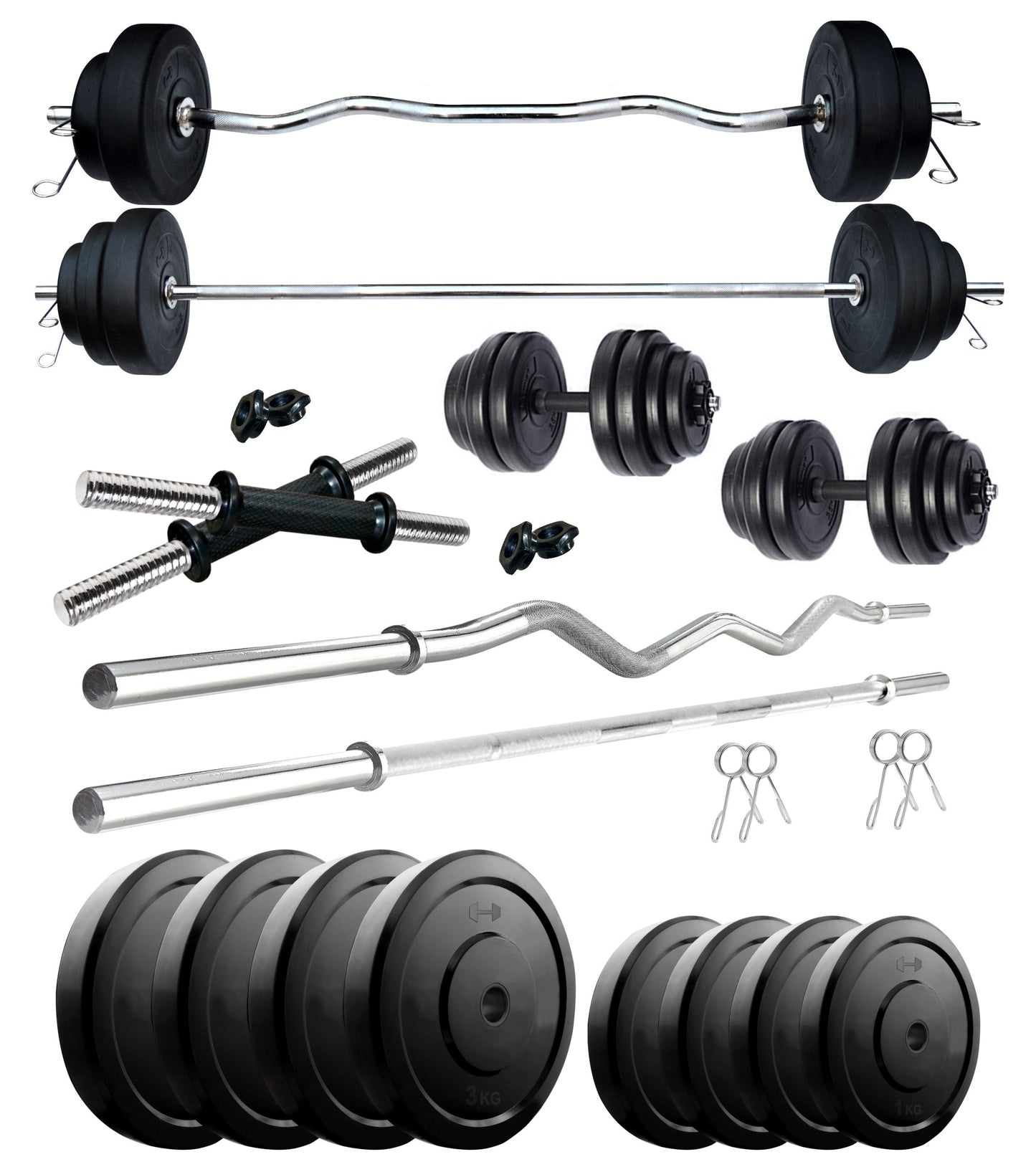 Kore 10-50 kg Home Gym Set with One 3 Ft Curl + 3 Ft Plain Rod and One Pair Dumbbell Rods (COMBO343-WB-WA)