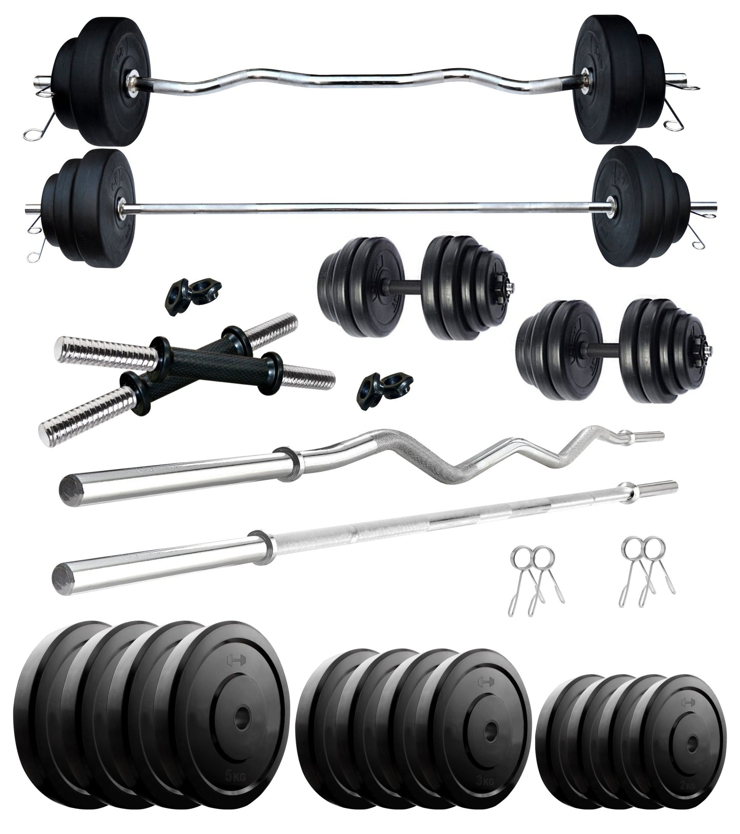 Kore 10-50 kg Home Gym Set with One 3 Ft Curl + 3 Ft Plain Rod and One Pair Dumbbell Rods (COMBO343-WB-WA)