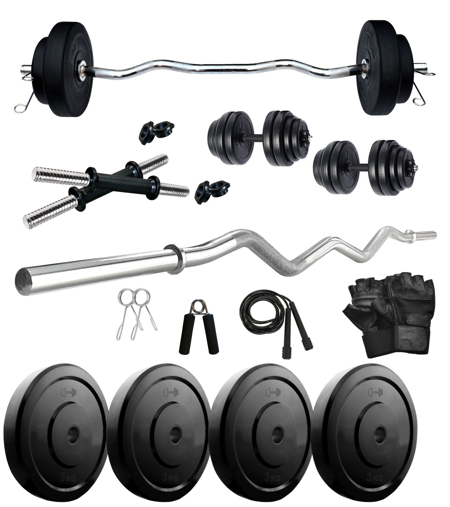 Kore 10-50 kg Home Gym Set with One 3 Ft Curl and One Pair Dumbbell Rods (COMBO3-WB-WA)