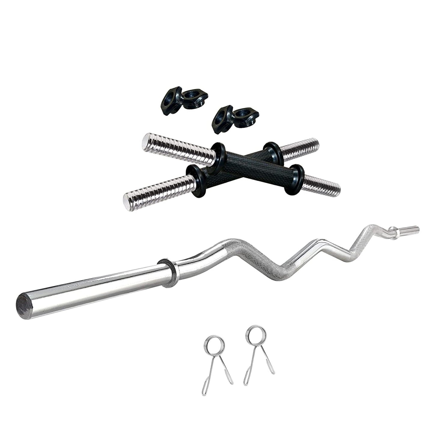 Kore 10-50 kg Home Gym Set with One 3 Ft Curl and One Pair Dumbbell Rods with Gym Accessories (COMBO3)