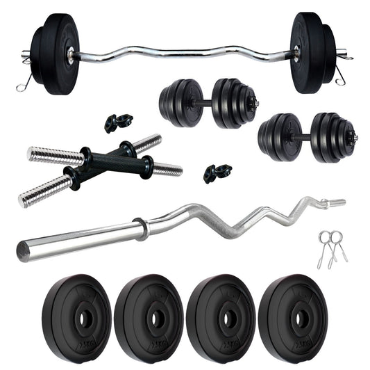 Kore PVC 10-50 kg Home Gym Set with One 3 Ft Curl and One Pair Dumbbell Rods (PVC-COMBO3-WB-WA)
