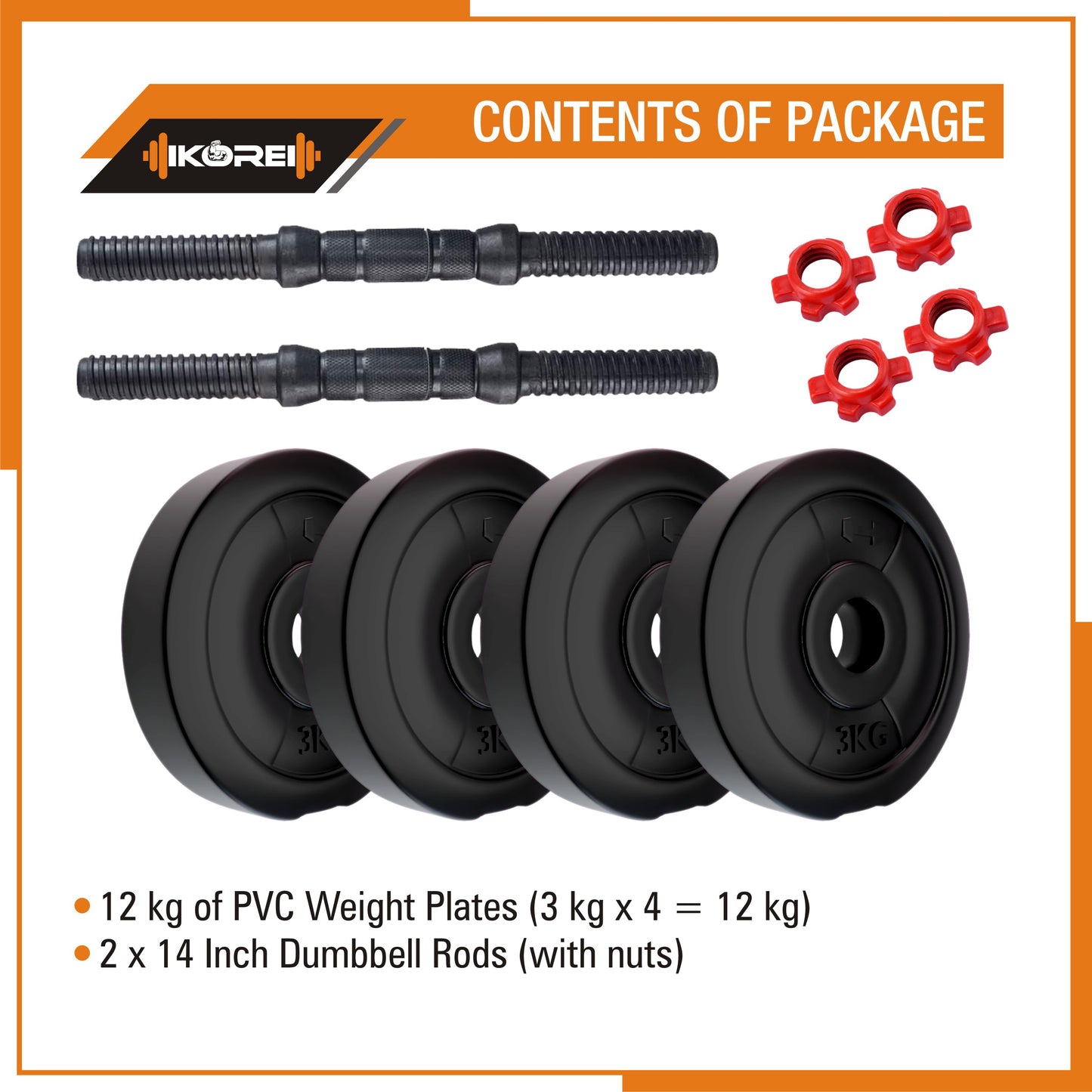 Kore PVC DM 4-40 Kg Dumbbells Set and Fitness Kit for Men and Women Whole Body Workout(PVC-DM-COMBO16)