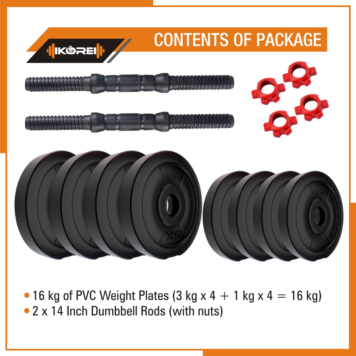 Kore PVC DM 4-40 Kg Dumbbells Set and Fitness Kit for Men and Women Whole Body Workout(PVC-DM-COMBO16)