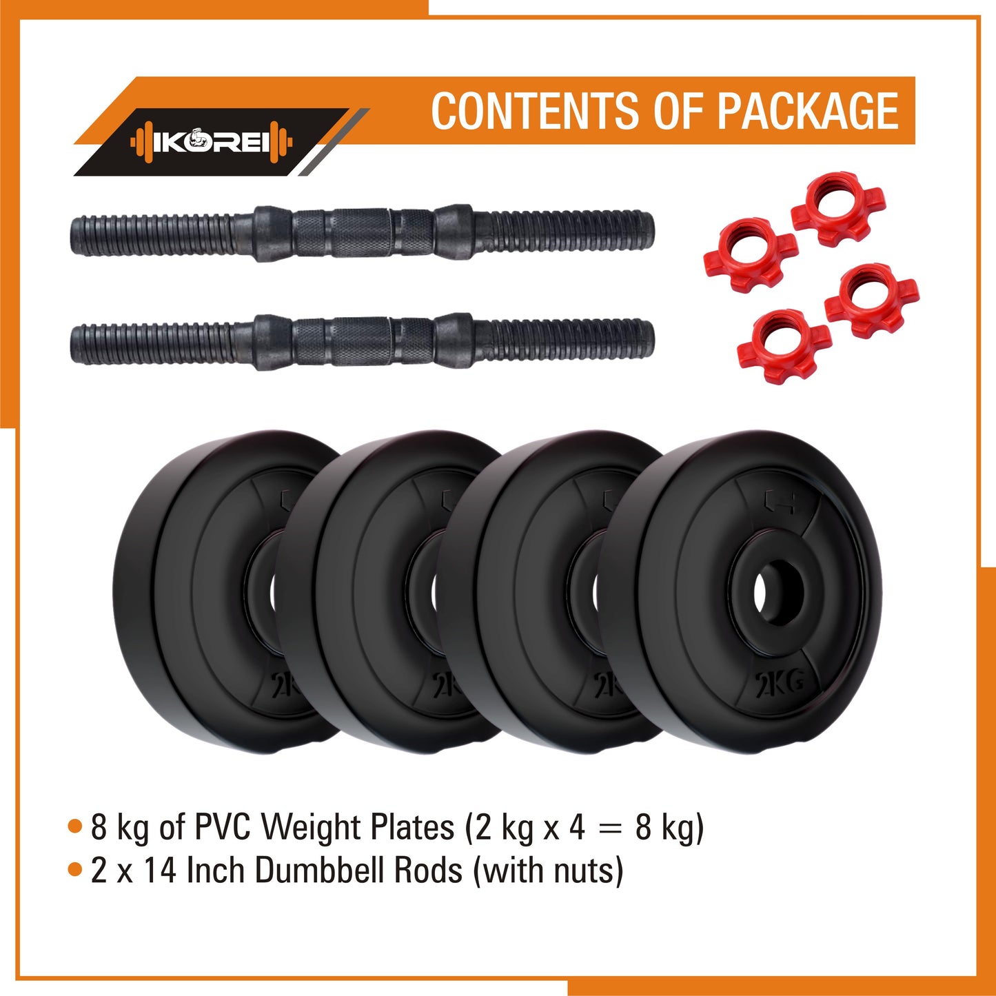 Kore PVC DM 4-40 Kg Dumbbells Set and Fitness Kit for Men and Women Whole Body Workout(PVC-DM-COMBO16)