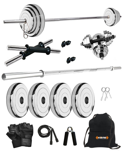 Kore Professional Steel 10-100 kg Home Gym Set with One 4 Ft Plain and One Pair Dumbbell Rods with Gym Accessories (SP-COMBO9)