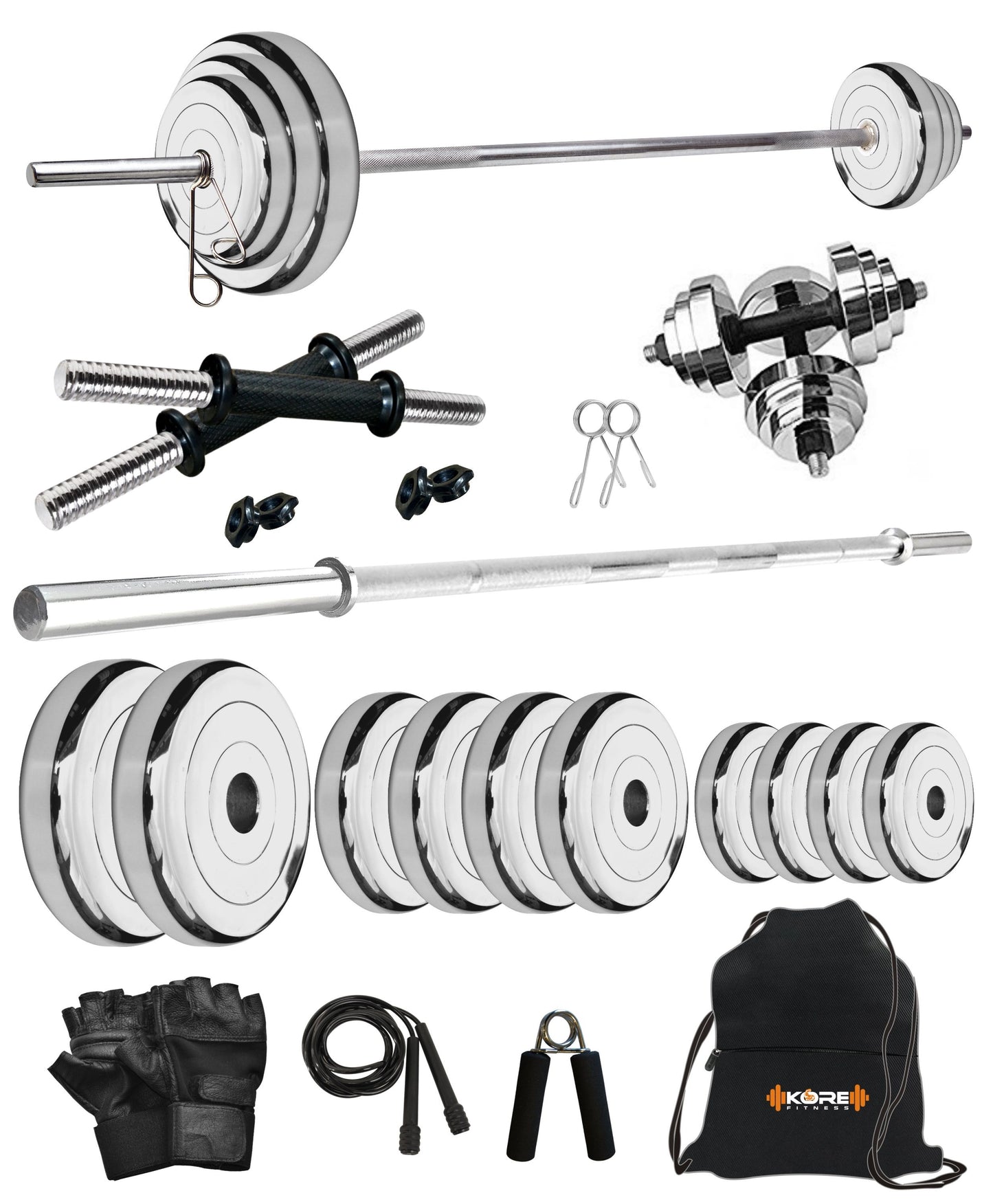 Kore Professional Steel 10-100 kg Home Gym Set with One 4 Ft Plain and One Pair Dumbbell Rods with Gym Accessories (SP-COMBO9)