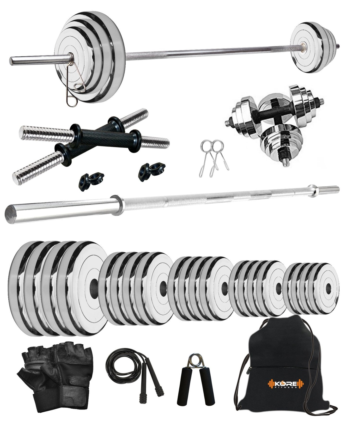 Kore Professional Steel 10-100 kg Home Gym Set with One 4 Ft Plain and One Pair Dumbbell Rods with Gym Accessories (SP-COMBO9)